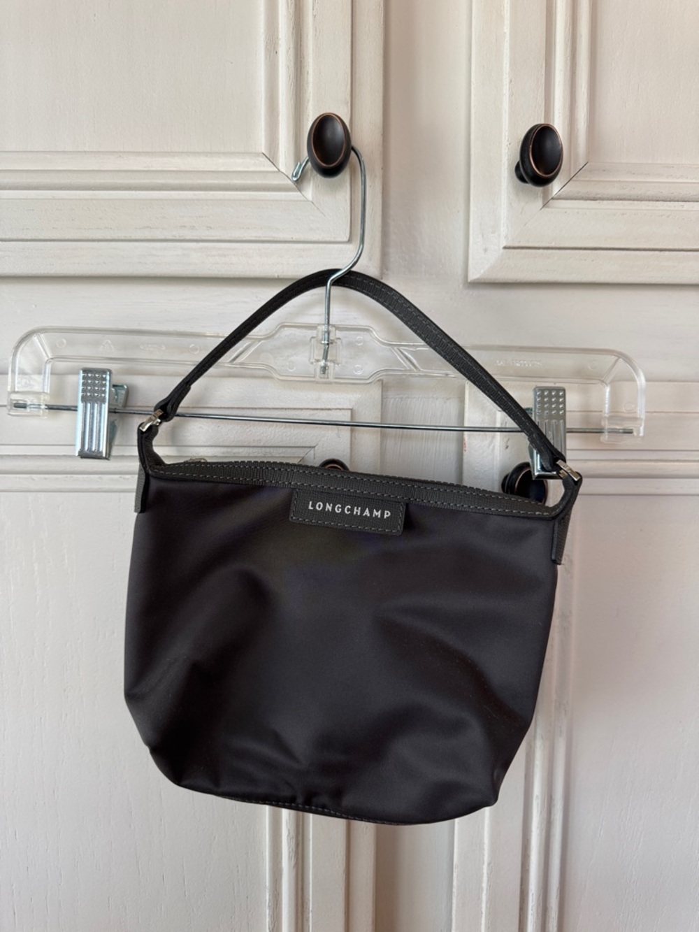 Longchamp Dark Grey Nylon Top-Handle Shoulder Bag